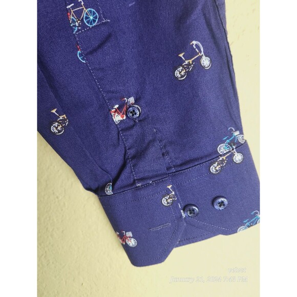 NICOLE MILLER STUDIO BICYCLE ALL OVER BUTTON UP DRESS SHIRT Blue Mens L - Picture 6 of 11